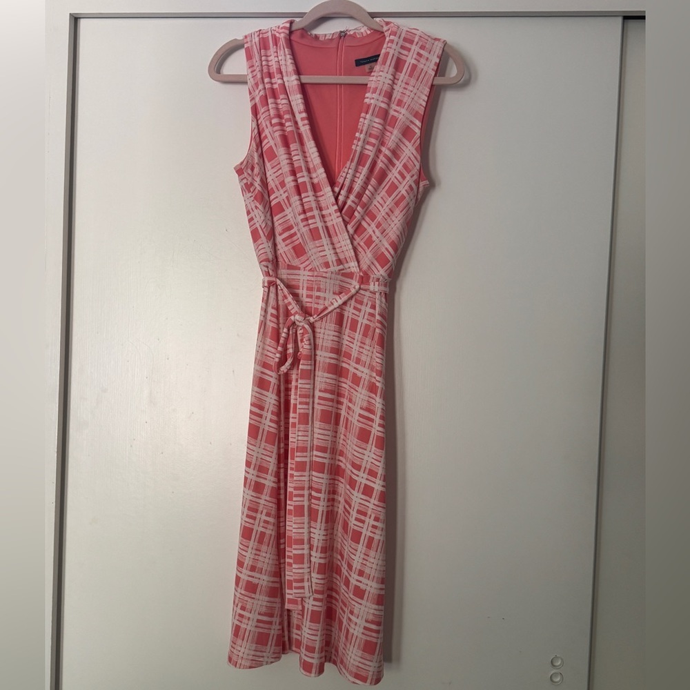 Tommy Hilfiger Coral Plaid Wrap Midi Dress Size 10